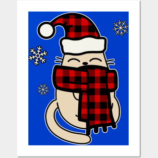 winter cartoon Cat Gift Posters and Art